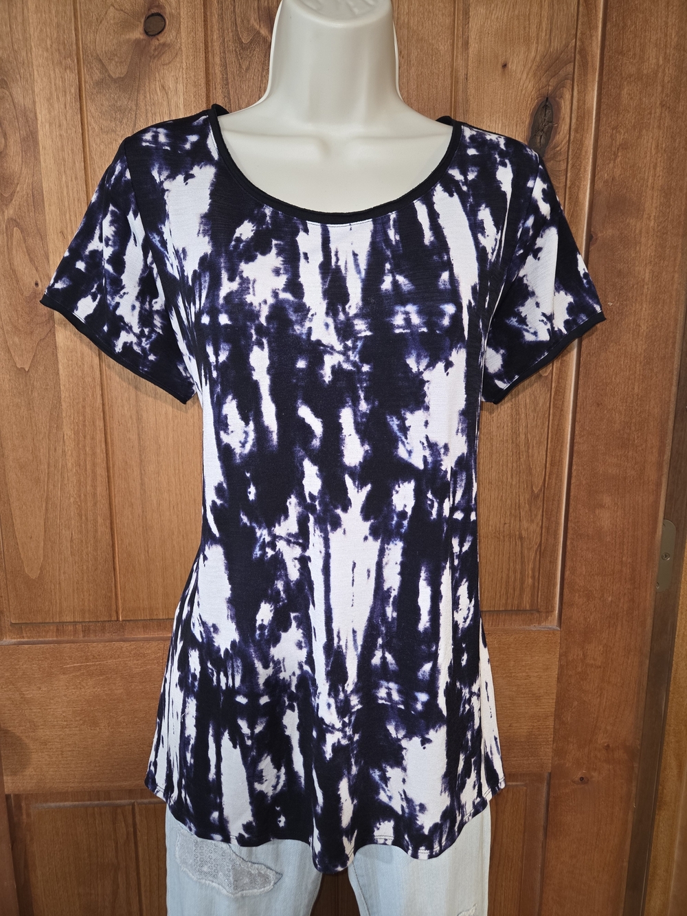 Simply Vera Vera Wang Black Purple & White Tie-Dye Scoop Neck Top